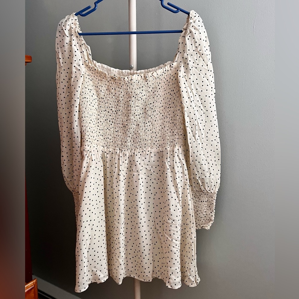 Reformation Kelli Polka Dot Smocked Mini Dress S
